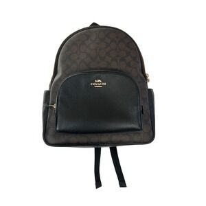 Coach Court Backpack Signature Canvas Black Brown Leather E2221-5695
